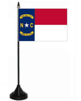 North Carolina Desk / Table Flag with plastic stand and base.