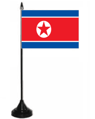 North Korea Desk / Table Flag with plastic stand and base.