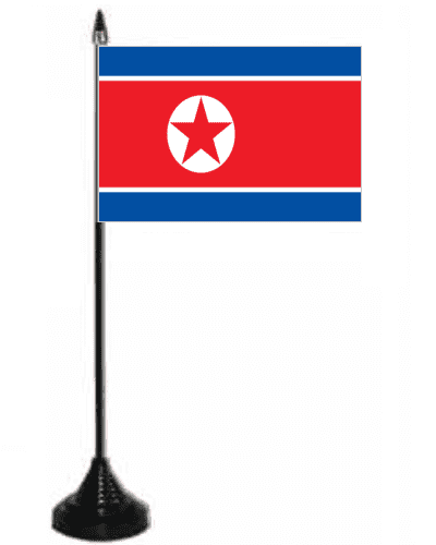 North Korea Desk / Table Flag with plastic stand and base.