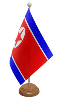 North Korea Desk / Table Flag with wooden stand and base