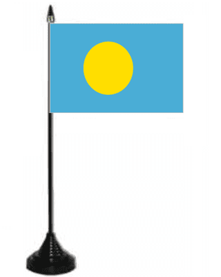 Palau Desk / Table Flag with plastic stand and base.