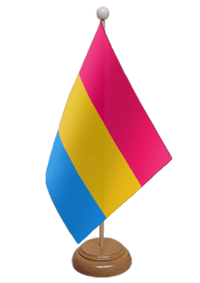 Pansexual Pride Desk / Table Flag with wooden stand and base