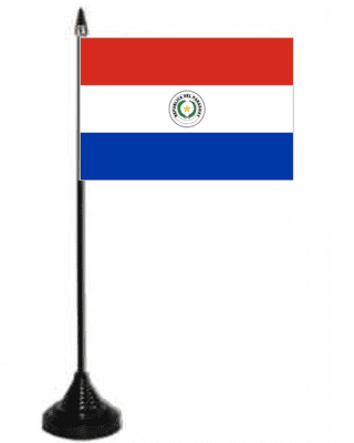 Paraguay Desk / Table Flag with plastic stand and base.