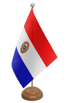 Paraguay Desk / Table Flag with wooden stand and base