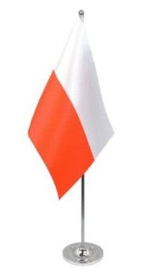 Poland Desk / Table Flag with chrome stand and base
