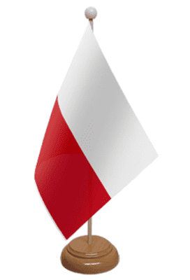 Poland Desk / Table Flag with wooden stand and base