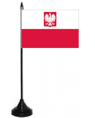 Poland State Desk / Table Flag with plastic stand and base.