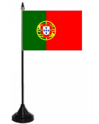 Portugal Desk / Table Flag with plastic stand and base.