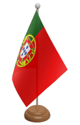 Portugal Desk / Table Flag with wooden stand and base