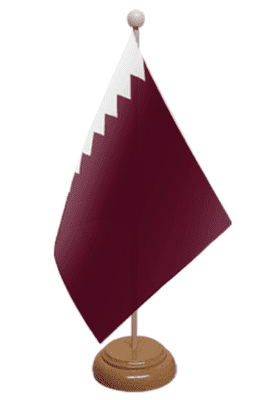 Qatar Desk / Table Flag with wooden stand and base