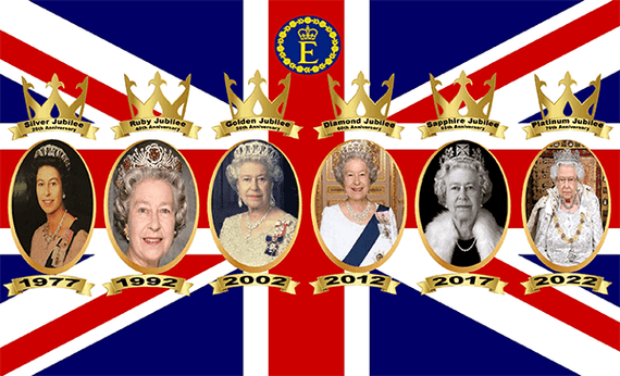 Queen's Platinum Jubilee Large Flag (Through the Years) - 5' x 3'