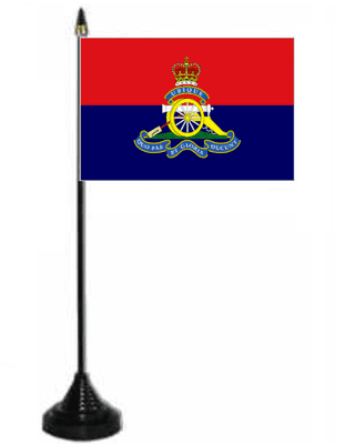 Royal Artillery Regiment Desk / Table Flag with plastic stand and base.