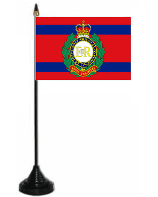 Royal Engineers Corps Desk / Table Flag with plastic stand and base.