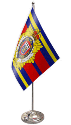 Royal Logistic Corps Desk / Table Flag with chrome stand and base