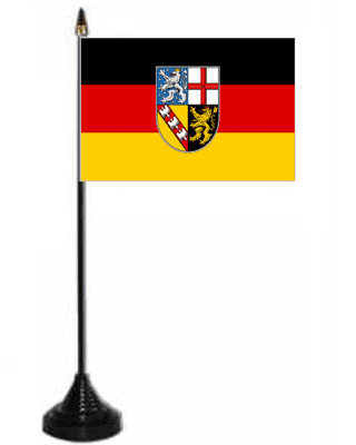 Saarland Desk / Table Flag with plastic stand and base.