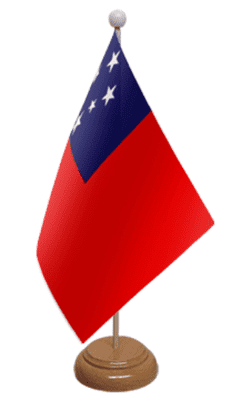 Samoa Desk / Table Flag with wooden stand and base