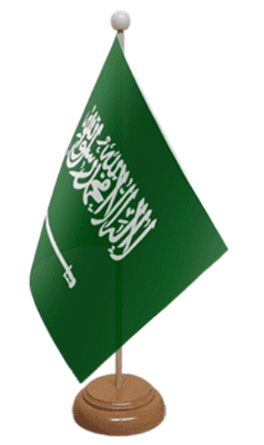 Saudi Arabia Desk / Table Flag with wooden stand and base