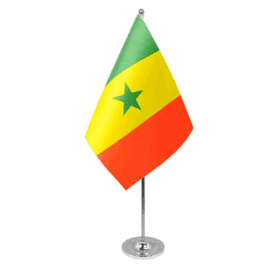 Senegal Desk / Table Flag with chrome stand and base