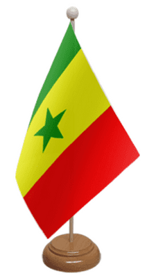 Senegal Desk / Table Flag with wooden stand and base