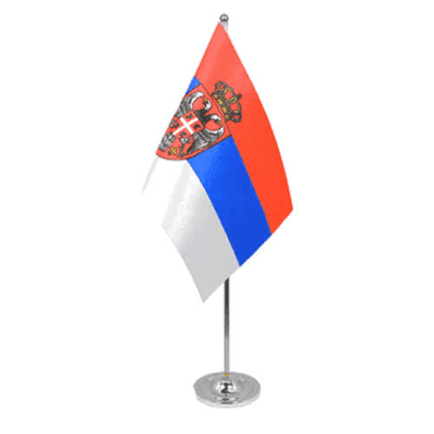 Serbia Desk / Table Flag with chrome stand and base