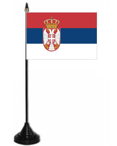 Serbia Desk / Table Flag with plastic stand and base.