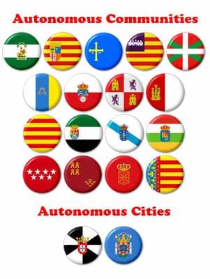 Set of 19 Spain Regional Flag 25mm Button Badges