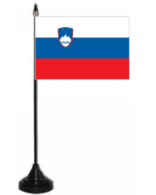 Slovenia Desk / Table Flag with plastic stand and base.
