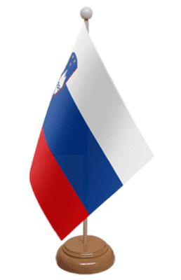 Slovenia Desk / Table Flag with wooden stand and base