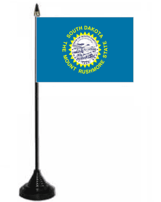 South Dakota Desk / Table Flag with plastic stand and base.