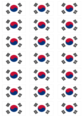 South Korea Flag Stickers - 21 per sheet