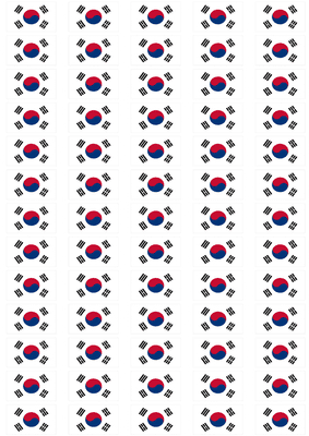South Korea Flag Stickers - 65 per sheet
