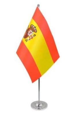 Spain Desk / Table Flag with chrome stand and base.