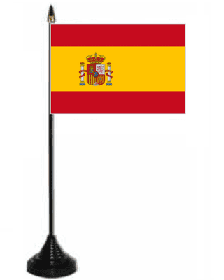 Spain Desk / Table Flag with plastic stand and base.