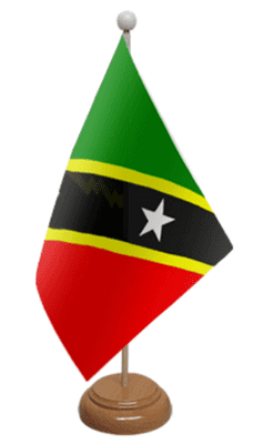 St. Kitts & Nevis Desk / Table Flag with wooden stand and base