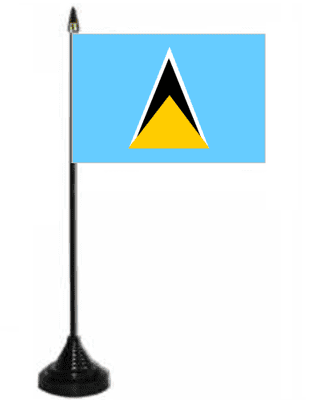 St. Lucia Desk / Table Flag with plastic stand and base.