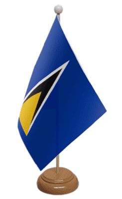 St. Lucia Desk / Table Flag with wooden stand and base