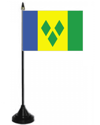 St. Vincent Desk / Table Flag with plastic stand and base.
