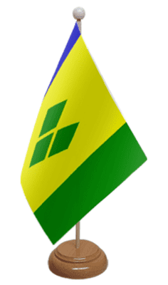 St. Vincent Desk / Table Flag with wooden stand and base
