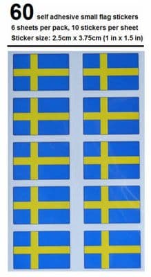 Sweden Country Flag Stickers (pack of 60).
