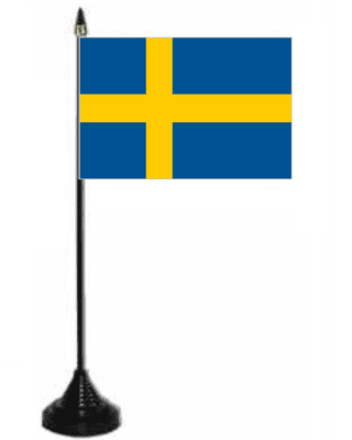 Sweden Desk / Table Flag with plastic stand and base.