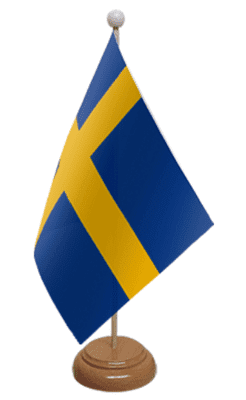 Sweden Desk / Table Flag with wooden stand and base
