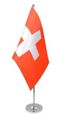 Switzerland Desk / Table Flag with chrome stand and base.