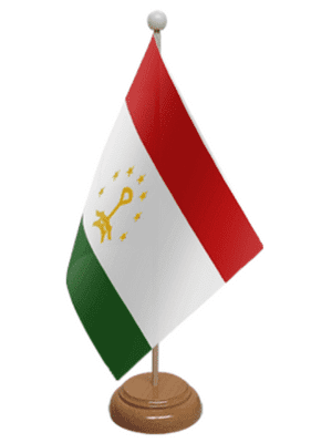 Tajikistan Desk / Table Flag with wooden stand and base