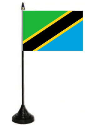 Tanzania Desk / Table Flag with plastic stand and base.