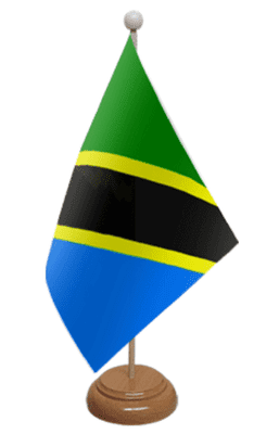 Tanzania Desk / Table Flag with wooden stand and base