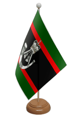 The Rifles Desk / Table Flag with wooden stand and base