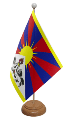 Tibet Desk / Table Flag with wooden stand and base