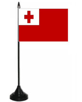 Tonga Desk / Table Flag with plastic stand and base.