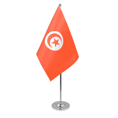 Tunisia Desk / Table Flag with chrome stand and base