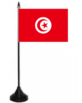 Tunisia Desk / Table Flag with plastic stand and base.